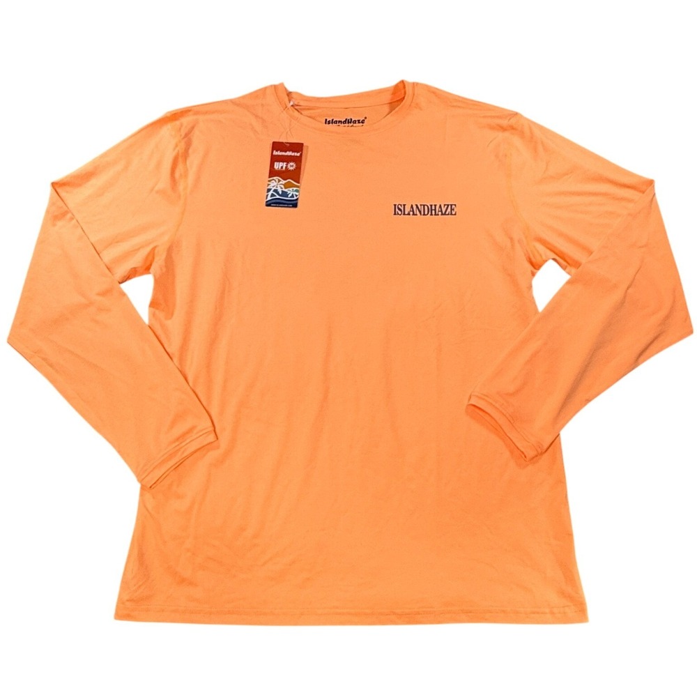IslandHaze Mens Medium Orange UPF‎ Performance Fishing Shirt Long Sleeve Coastal